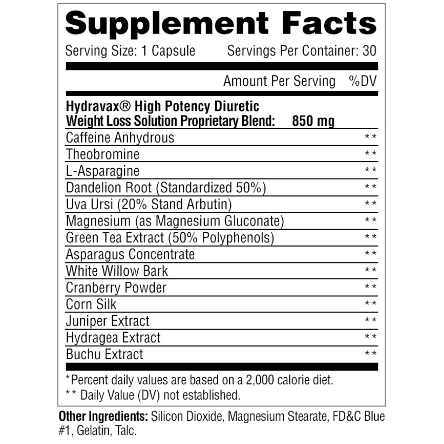 metabolic nutrition hydravax fat-burner (30caps) ingredient label