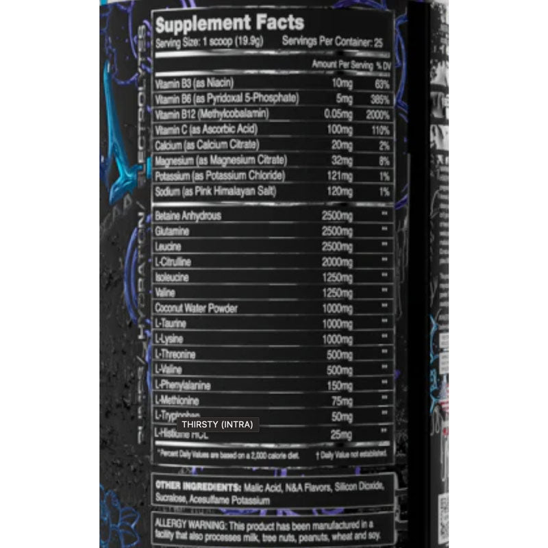 Thirsty Intra Workout ingredient label