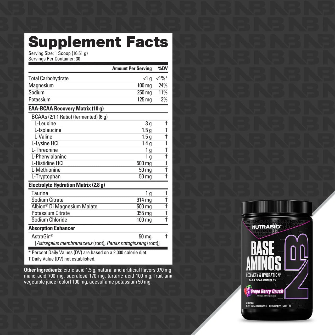 NutraBio Base Aminos ingredient label