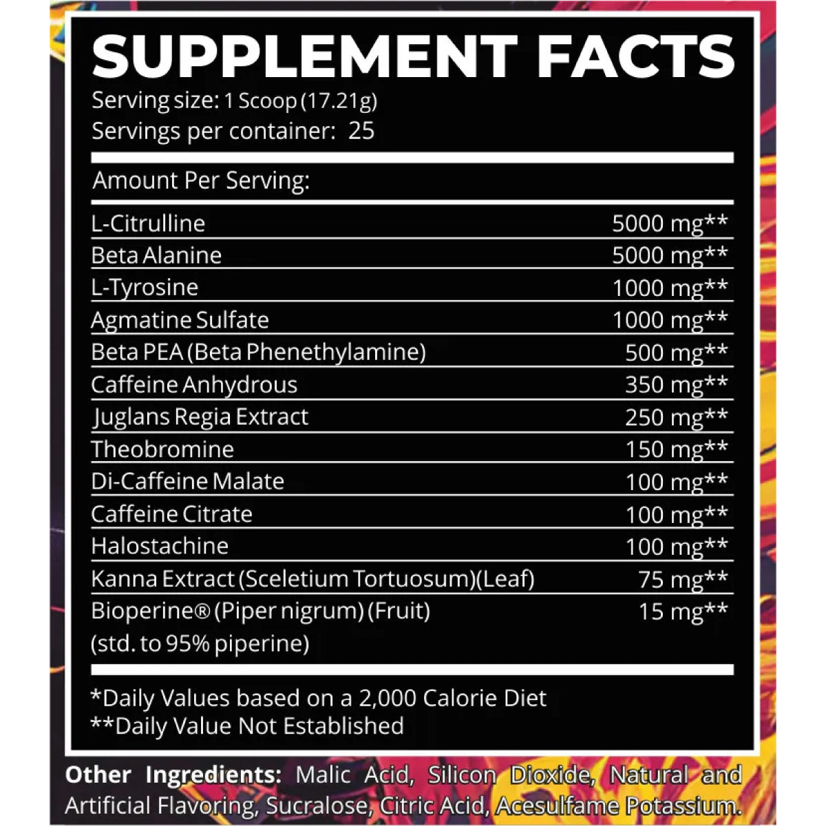 Crack Diamond Pre Workout ingredient label