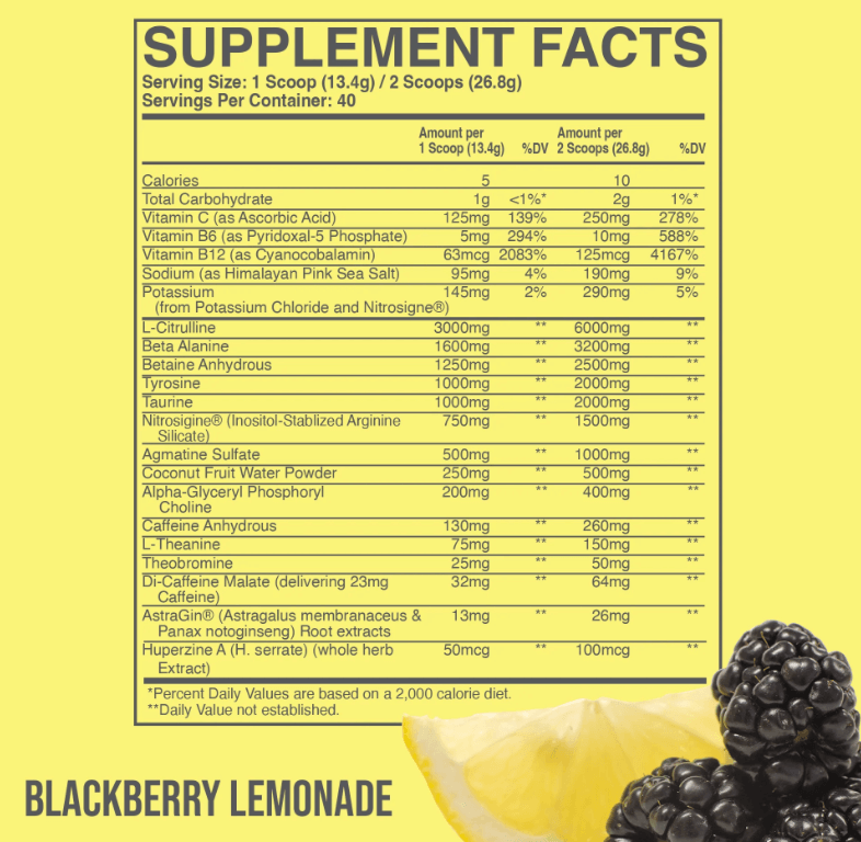 Raw Nutrition Thavage Pre Workout ingredient label 9