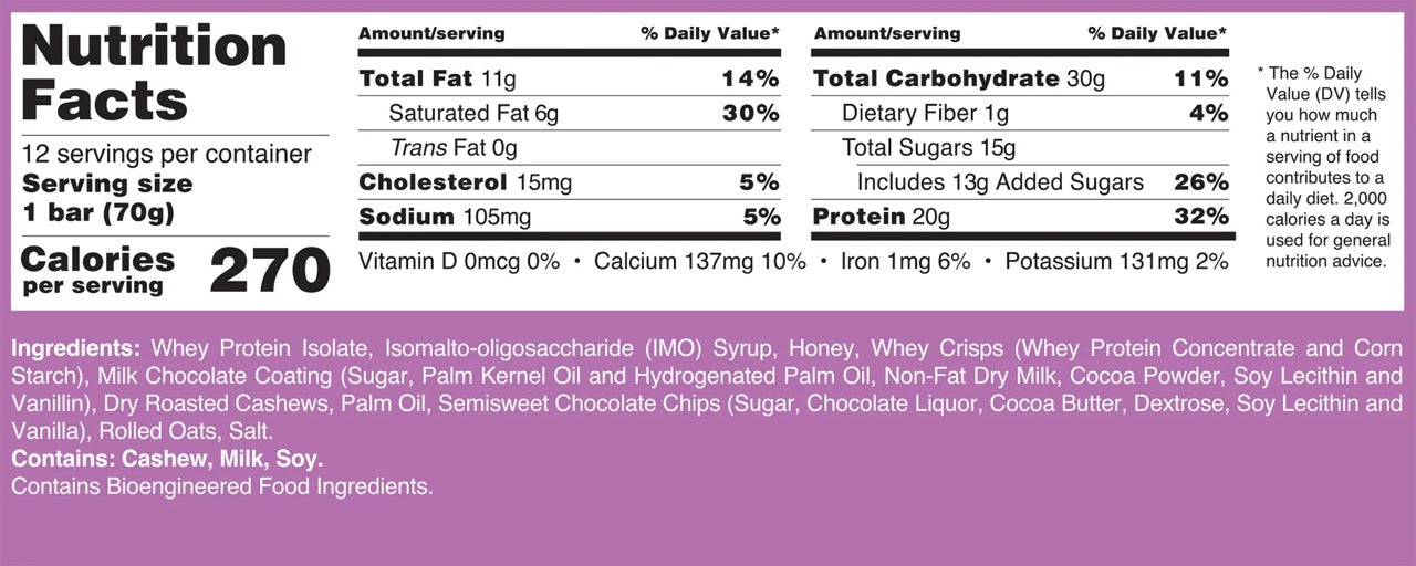 Gorilla Mind PB Protein Bars ingredient label
