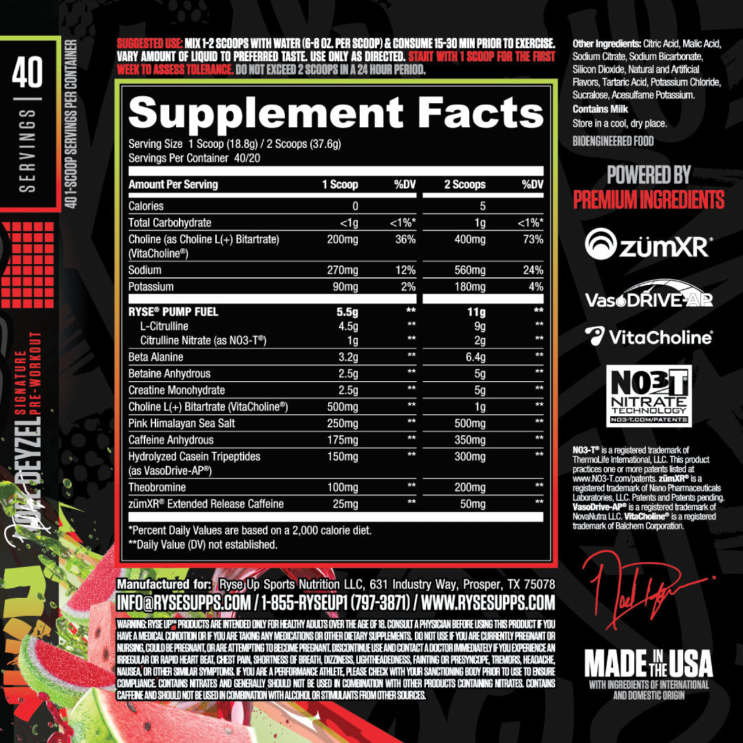 Ryse Godzilla Pre Workout ingredient label 2