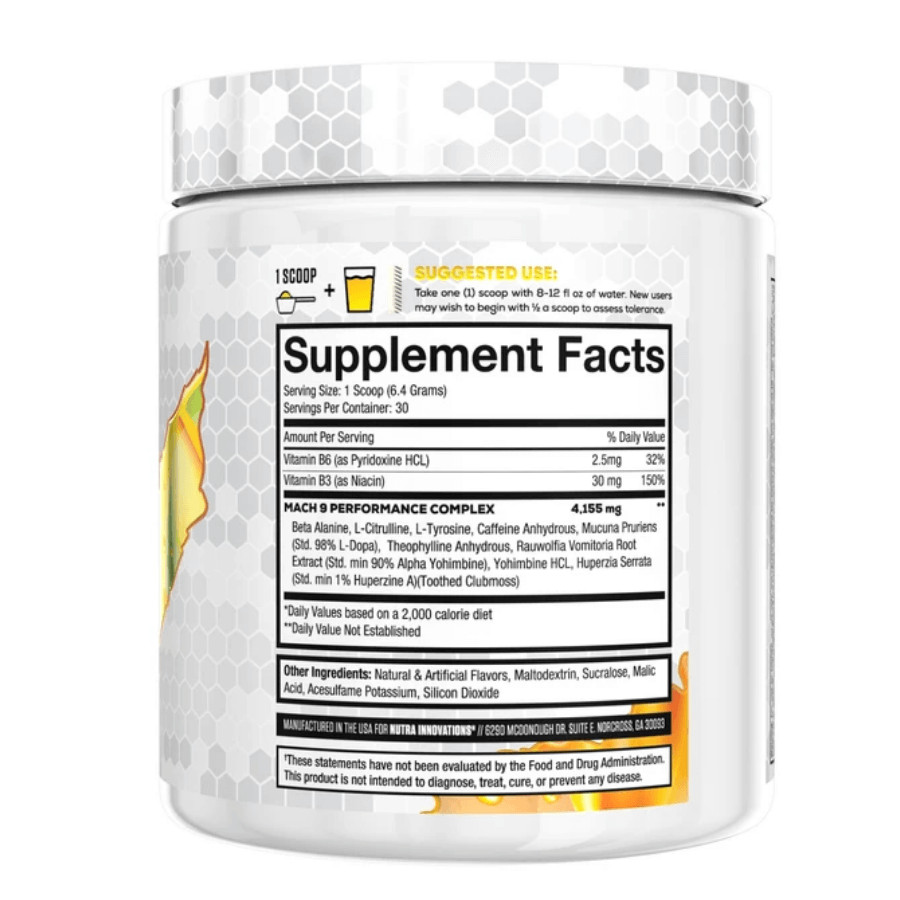 nutra innovations mach9 30servings ingredient label