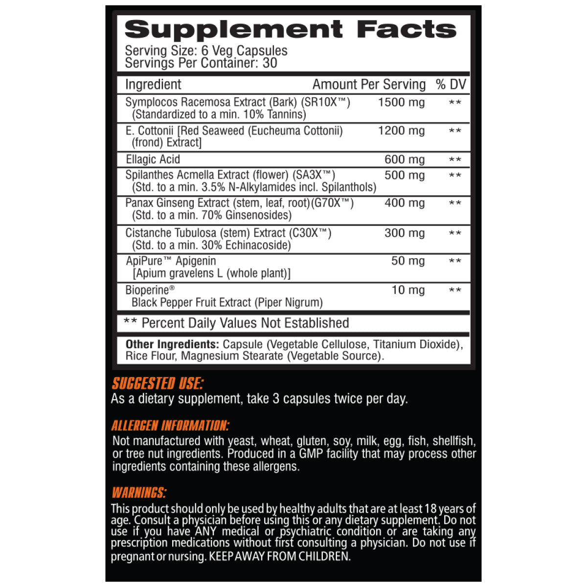 Competitive Edge Cloma-Plex ingredient label 2