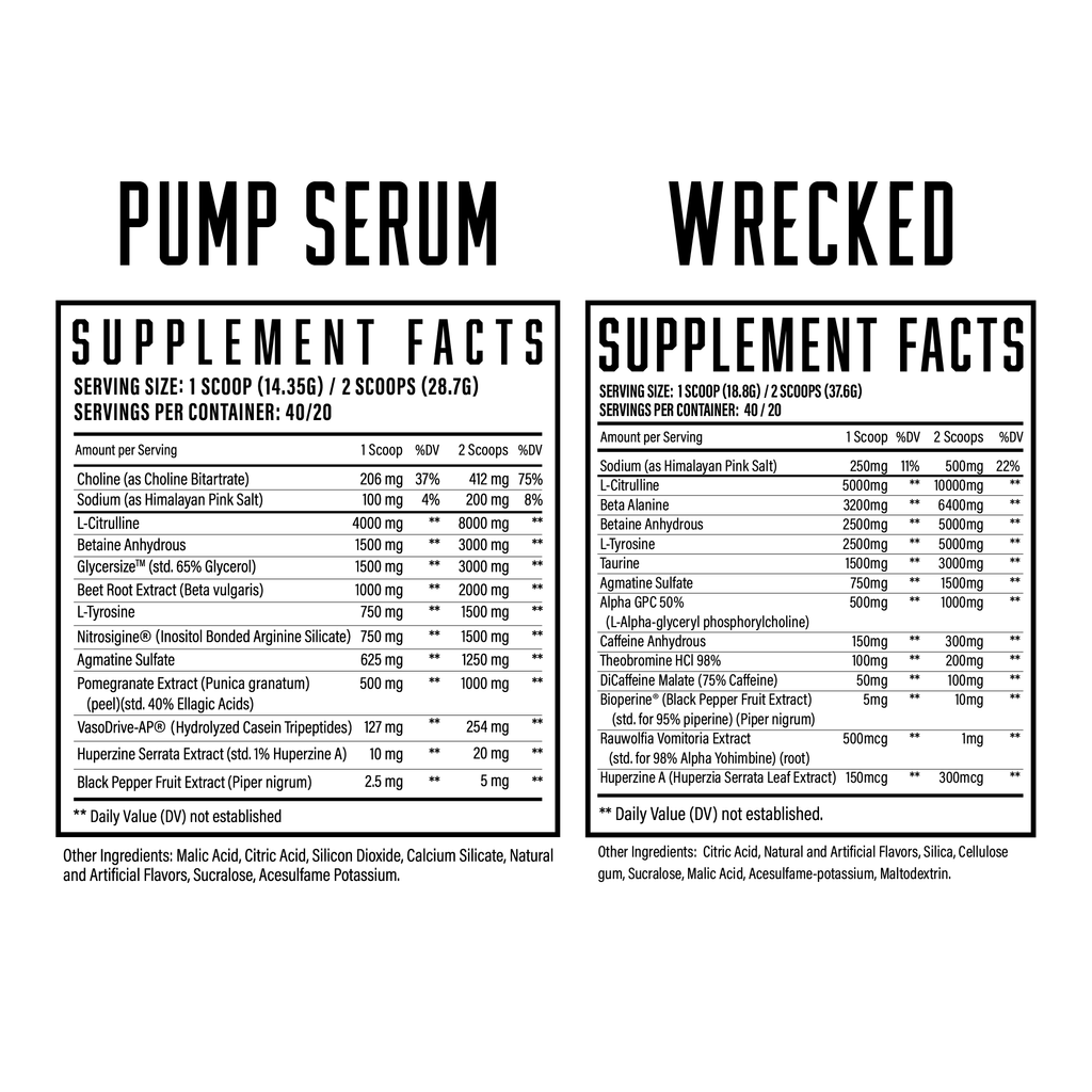 Pre Workout Stack | Pump Serum + Wrecked ingredient label 2