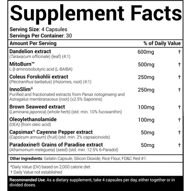 Morphogen Burn ingredient label