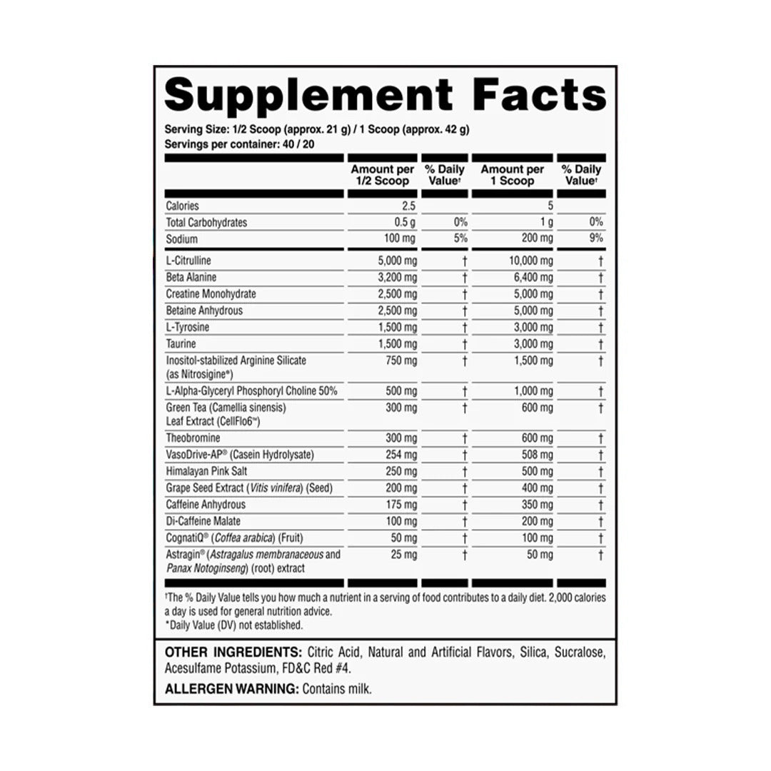 Bloody Hooligan Pre Workout ingredient label