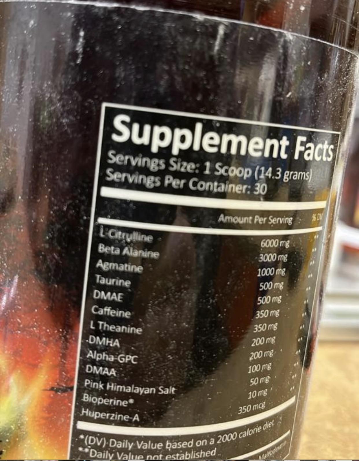 Wild Fire Pre Workout ingredient label