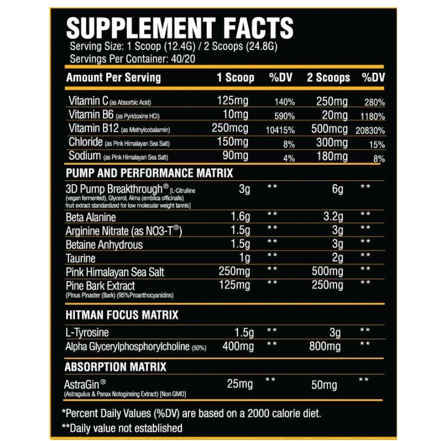 ASC Sicario PUMP Pre-Workout v2 40/20 ingredient label 2
