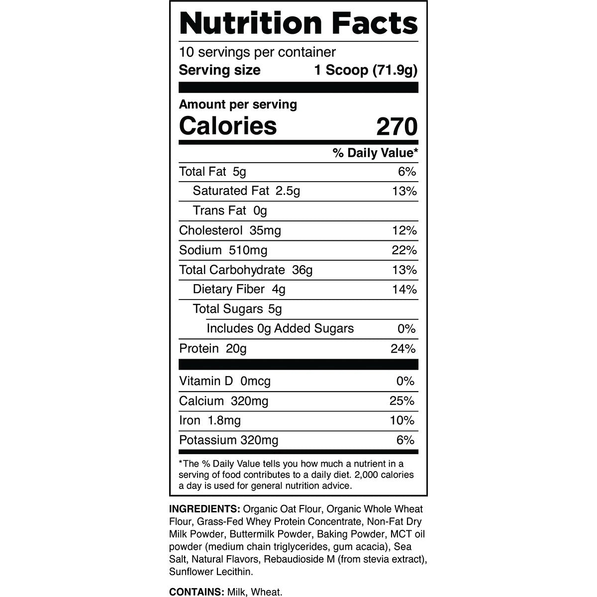 Transparent Labs Protein Pancakes ingredient label