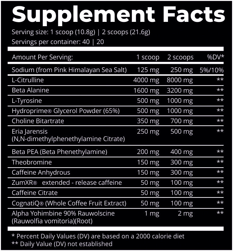 Crack Reloaded Pre Workout ingredient label 3