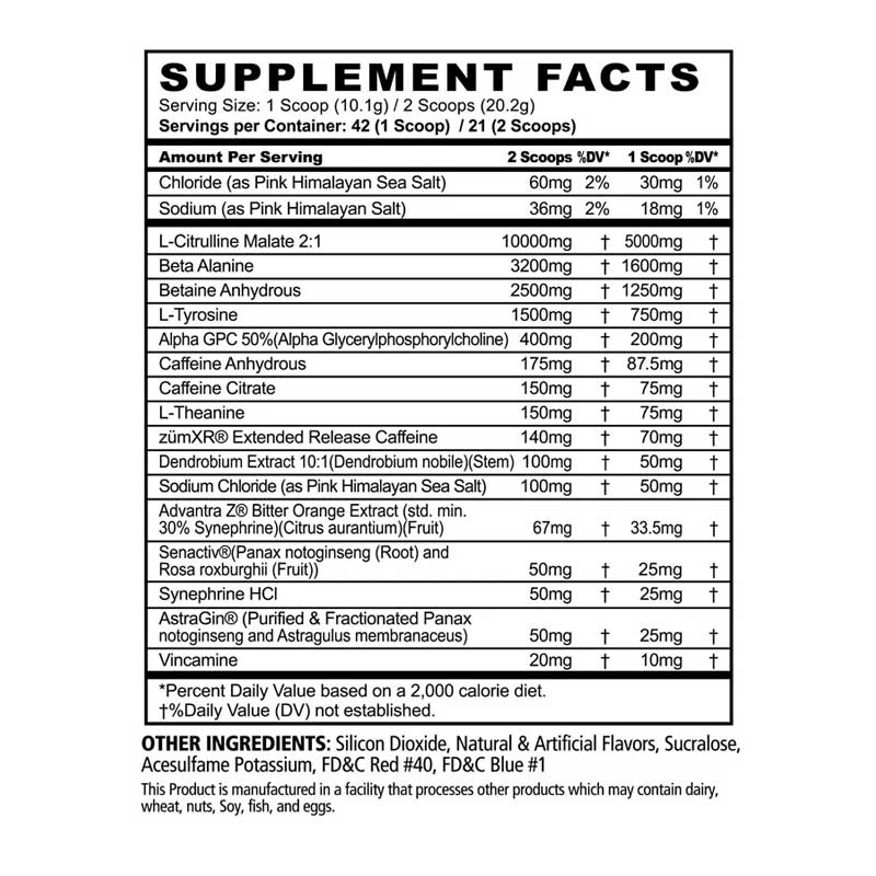 Pandamic Limited Edition Pre Workout ingredient label 2