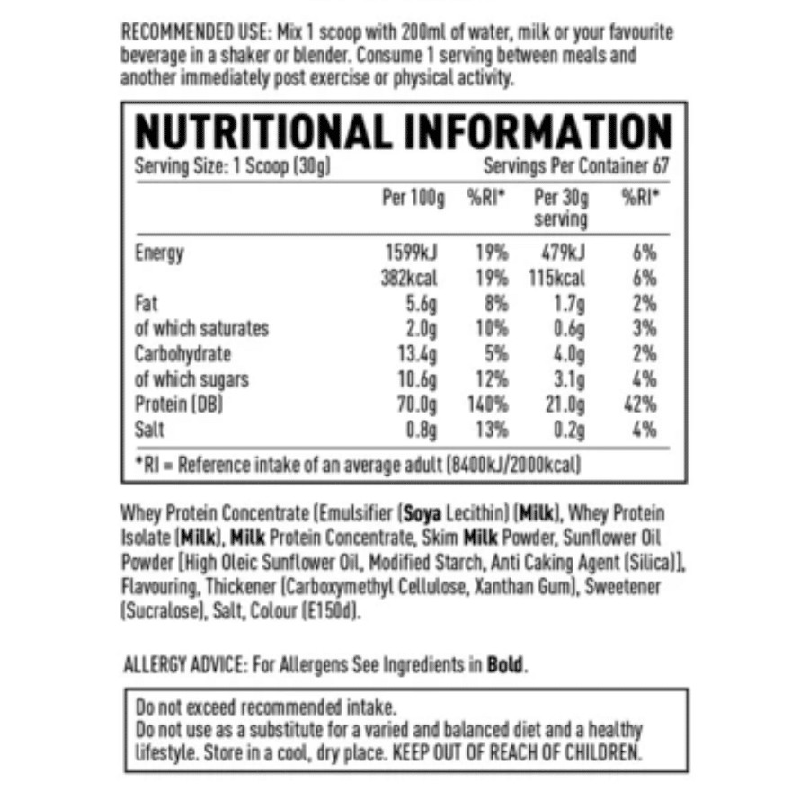 Efectiv Whey 2kg ingredient label