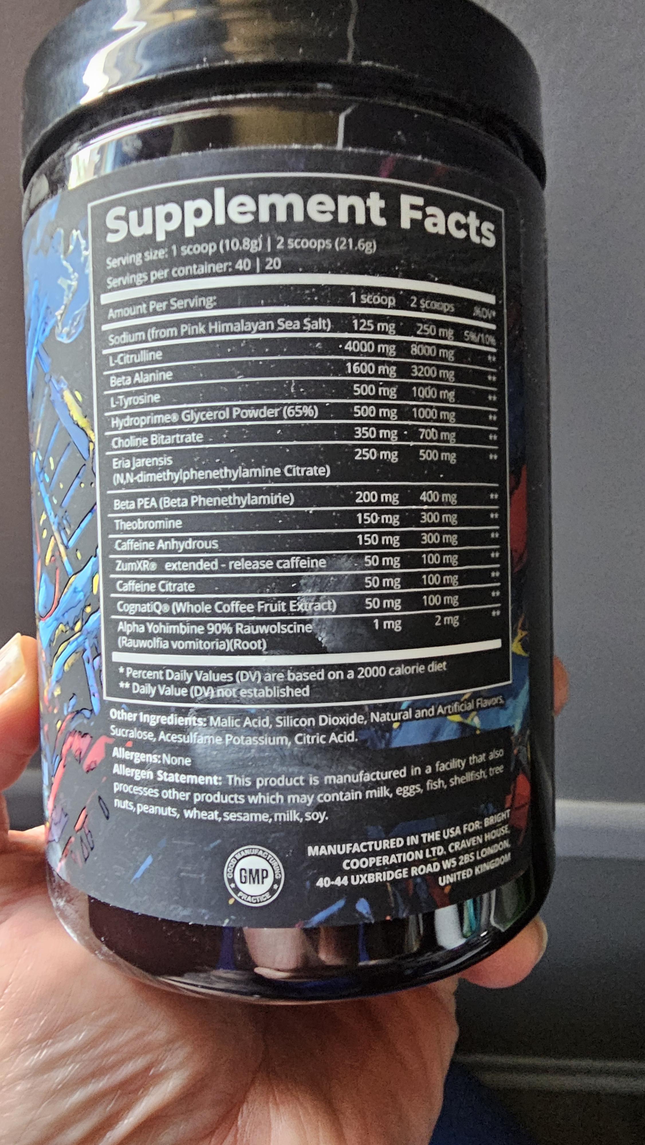 Crack Reloaded Pre Workout ingredient label