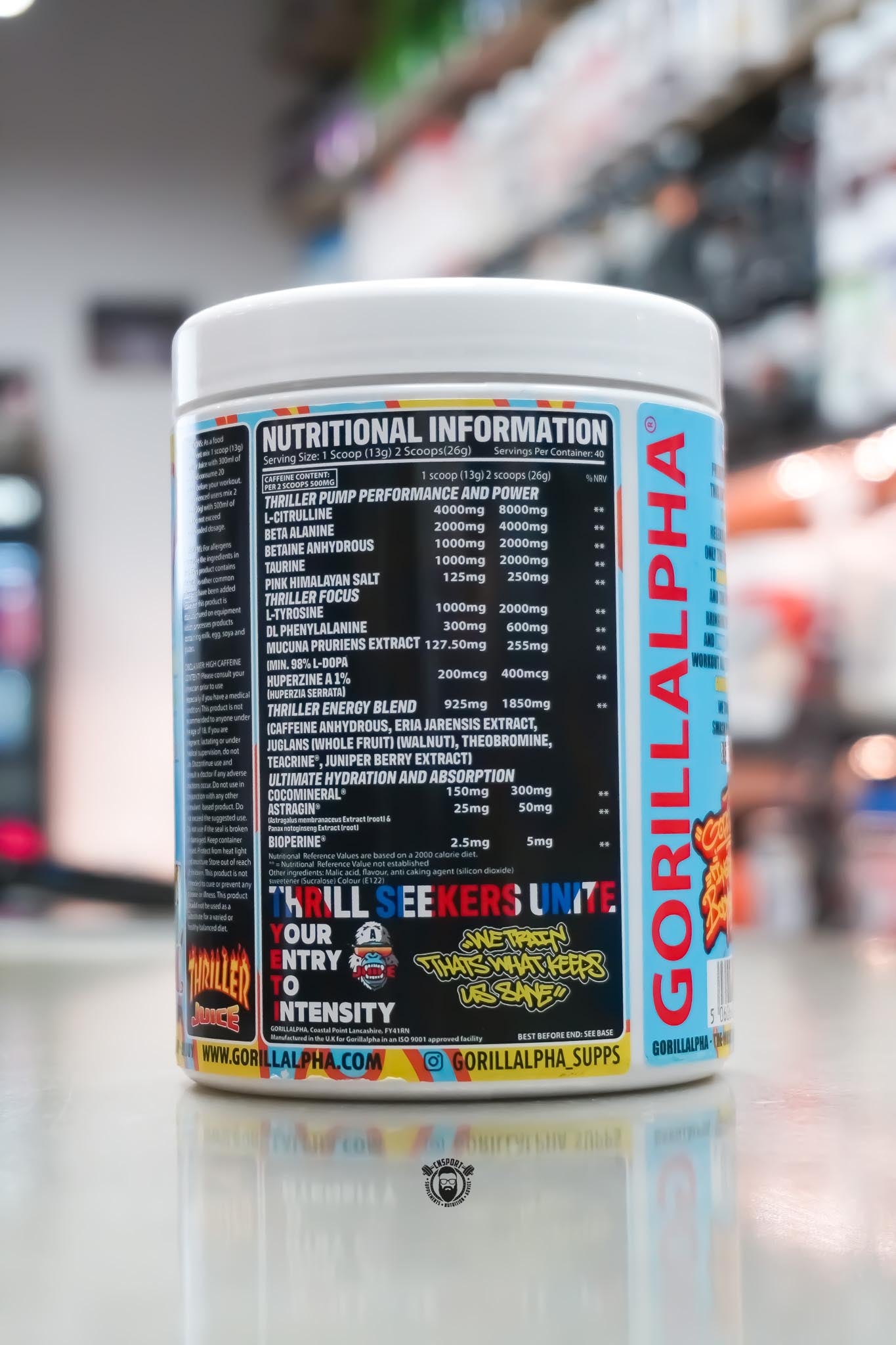 Gorillalpha - Thriller Juice - 40 Servings ingredient label