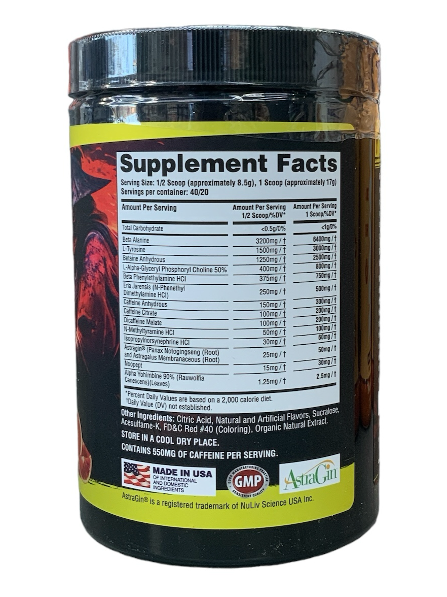 Ronin Pre Workout ingredient label 2