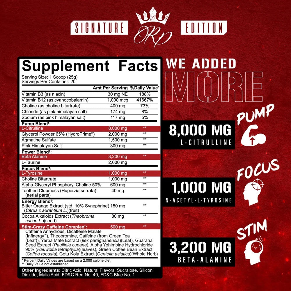 5150 Pre-Workout ingredient label