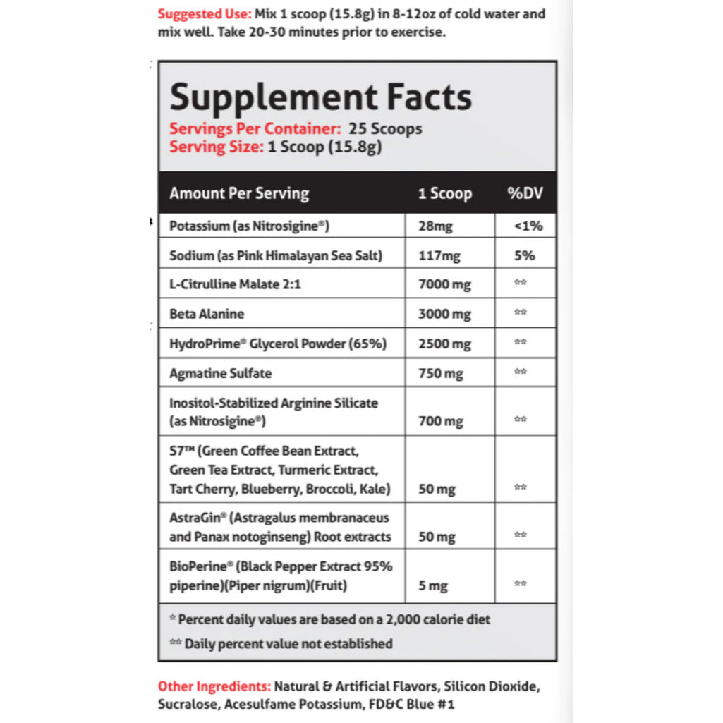 Pumpageddon Pre Workout ingredient label