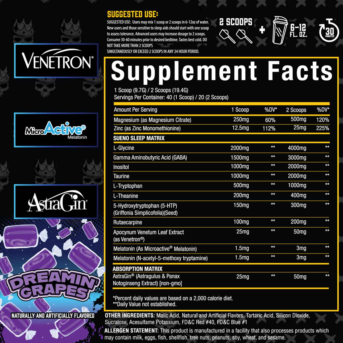 Sueno™ Deep Sleep Aid ingredient label 2