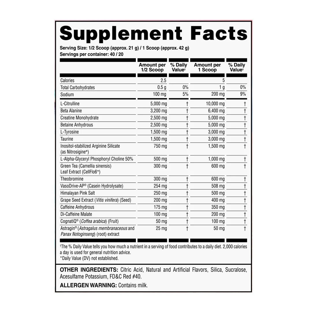 Bloody Hooligan Pre Workout ingredient label 3