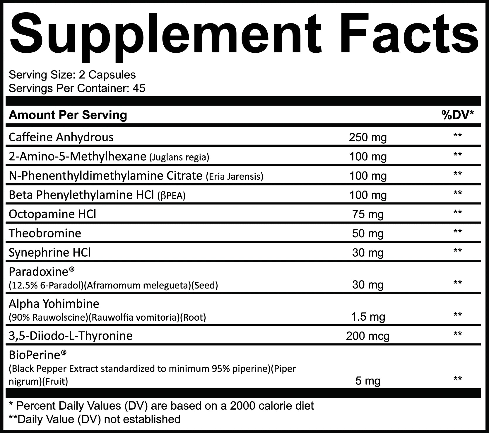 Muscle Force Vanquish Hardcore ingredient label