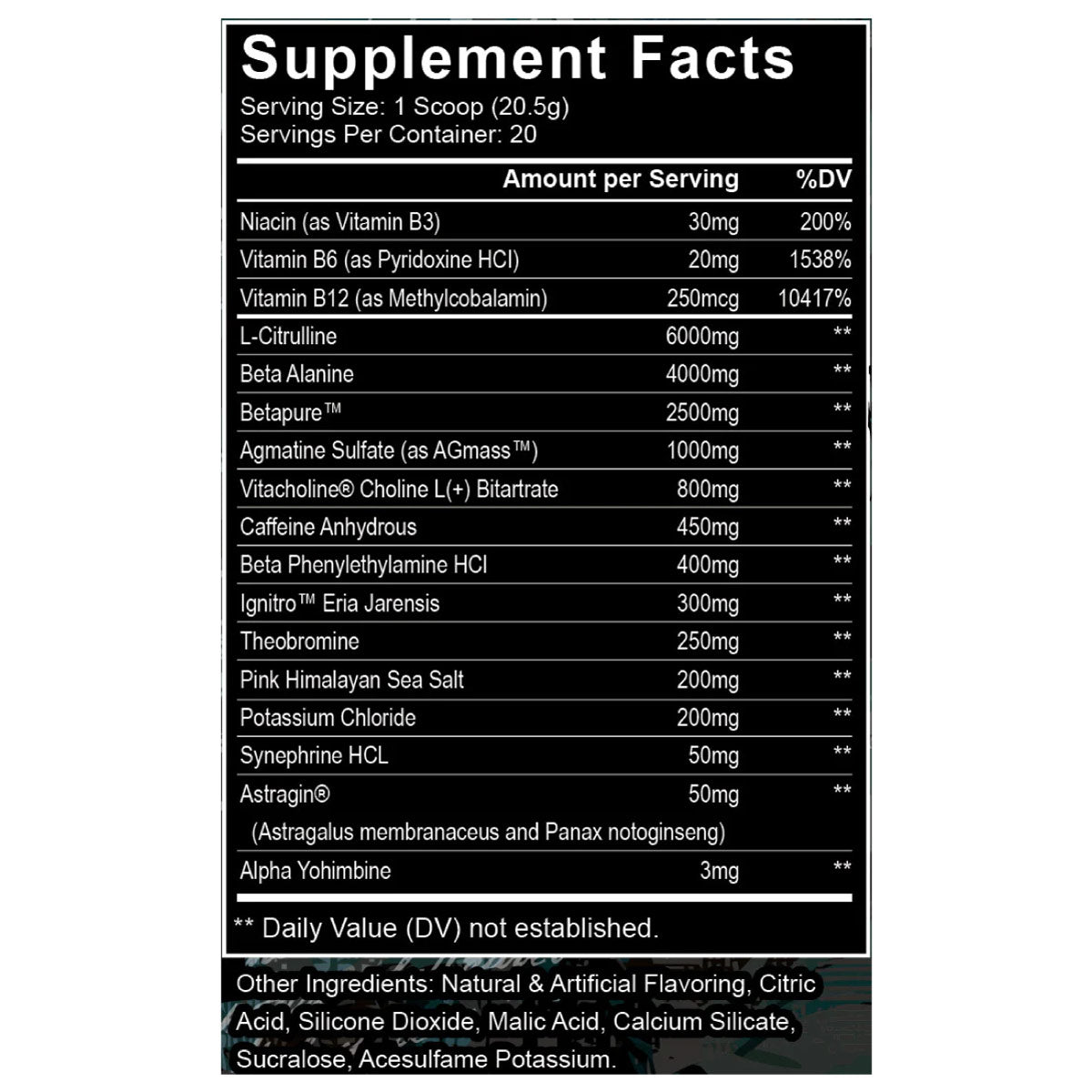 Kilo Labs 6 Pre Workout ingredient label 2
