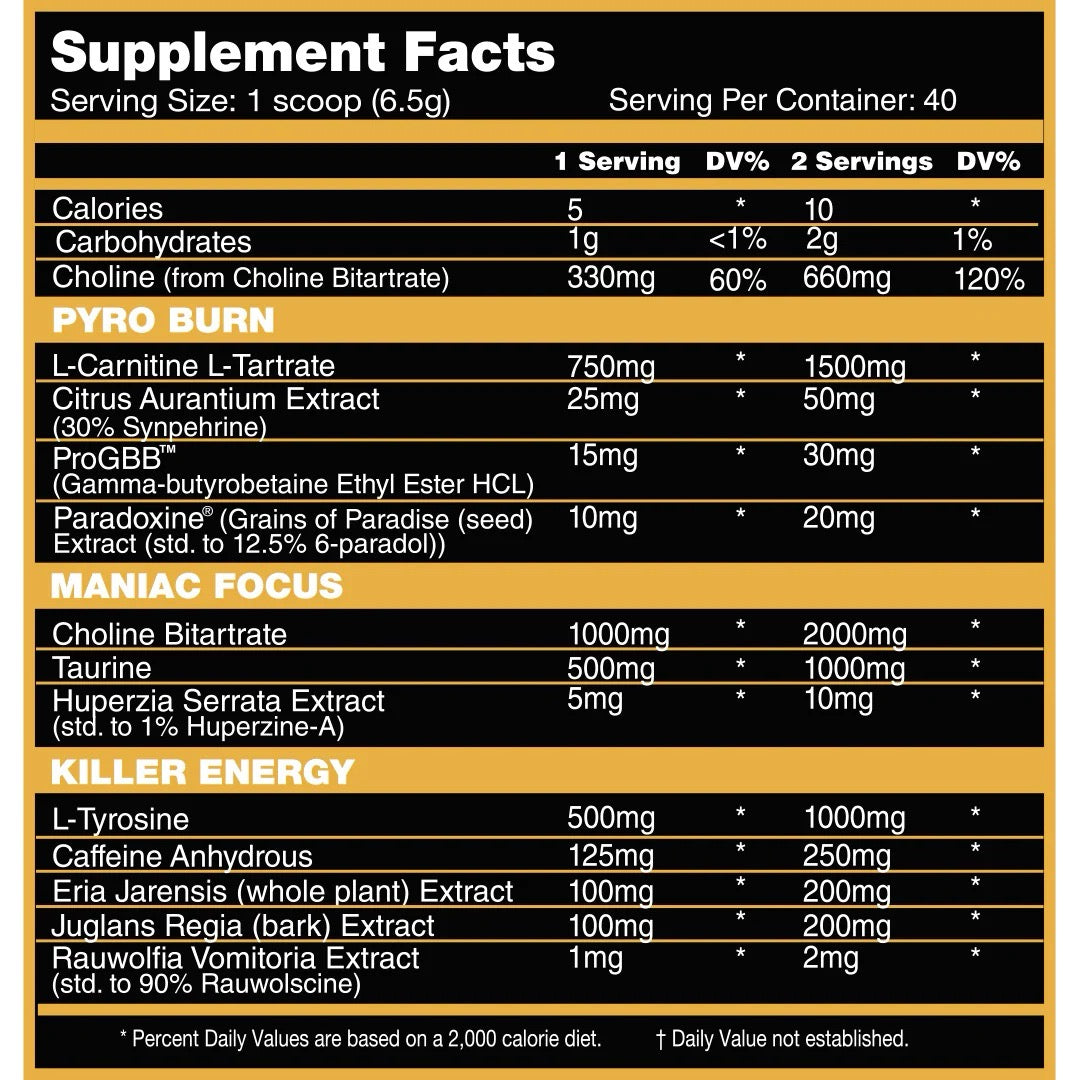 Pyro Maniac Thermogenic ingredient label 2