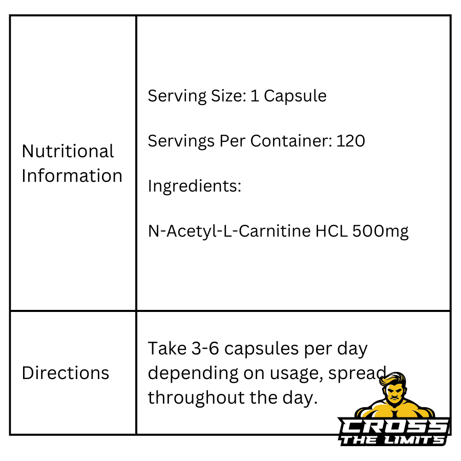 Pure ALCAR N-Acetyl-L-Carnitine 120caps ingredient label 2