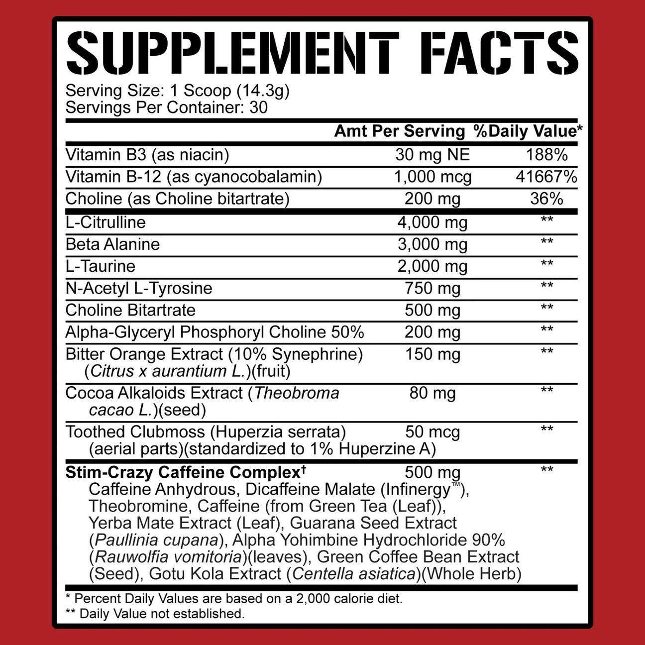 5150 Pre-Workout ingredient label 3