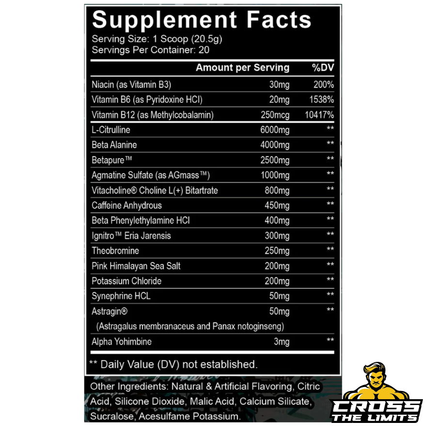 Kilo Labs 6 Pre Workout ingredient label