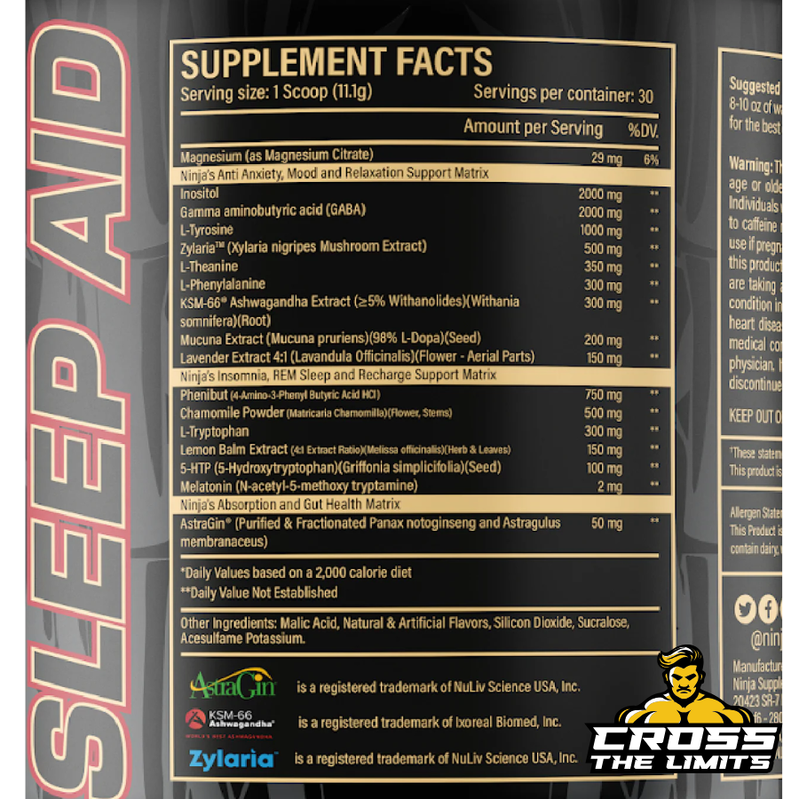 ninja supplements ninja zen sleep aid (v3) 25servings ingredient label