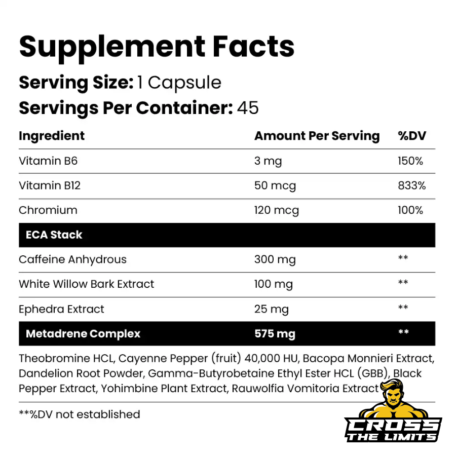 Metapharma metadrene eca infused (45 capsules) ingredient label
