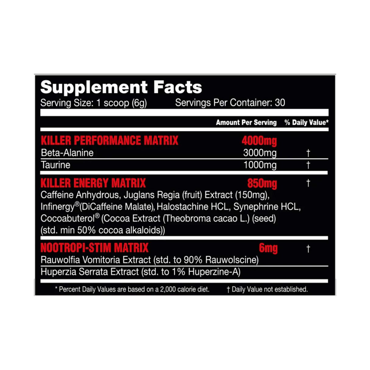 Stim Reaper Pre Workout ingredient label 2