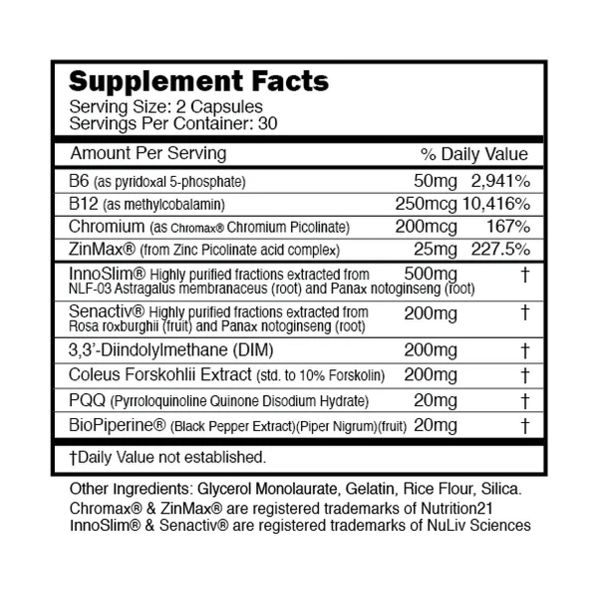 Cardibol Recomp ingredient label