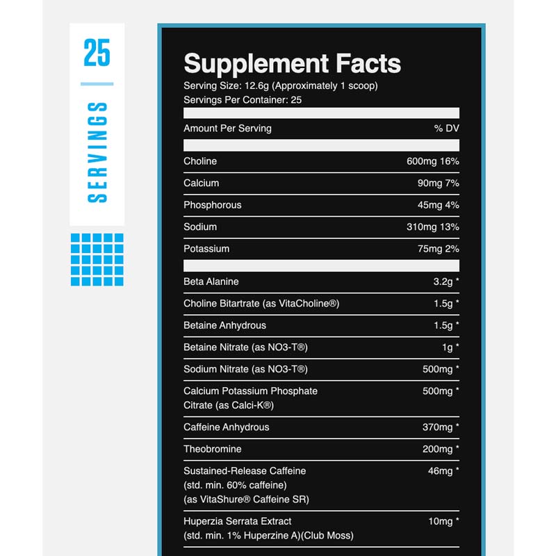 Ryse Blackout Pre Workout ingredient label