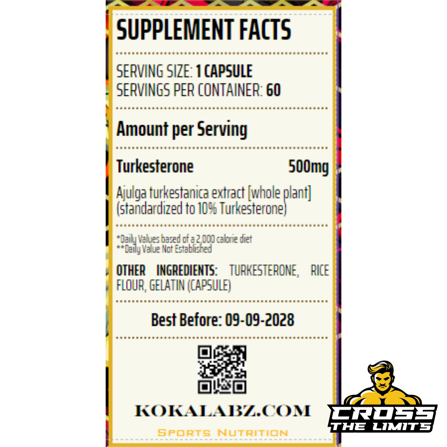 koka labz turkesterone 500mg 10% 60caps ingredient label