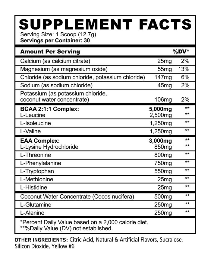 Panda Supplements BCAA + EAA + Hydration ingredient label