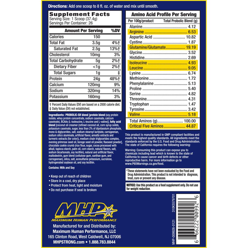 MHP Probolic-SR Muscle Feeding Protein ingredient label