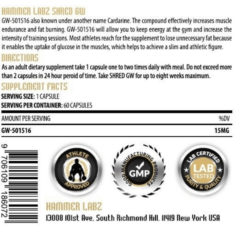 hammer labz shred gw 60 caps ingredient label