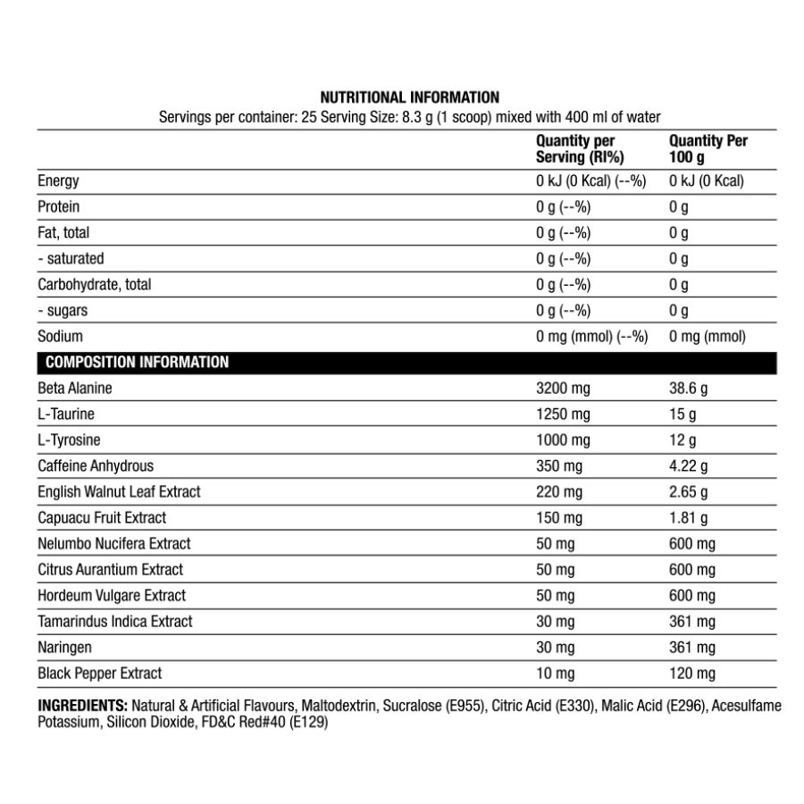 Chaos Crew Stim Head Pre-Workout 25 servings ingredient label