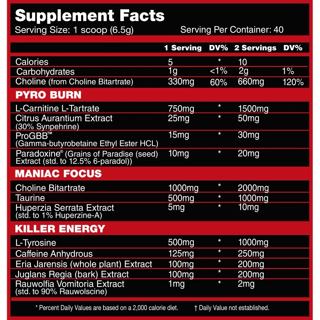 Pyro Maniac Thermogenic ingredient label