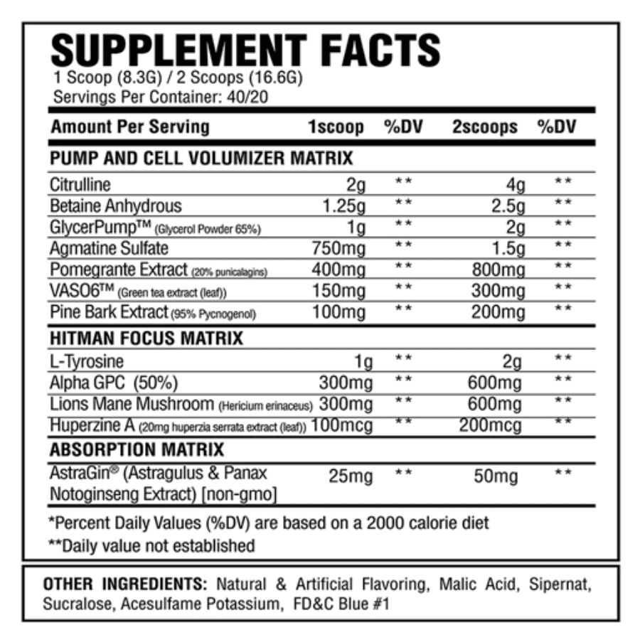 ASC Sicario PUMP Pre-Workout v2 40/20 ingredient label