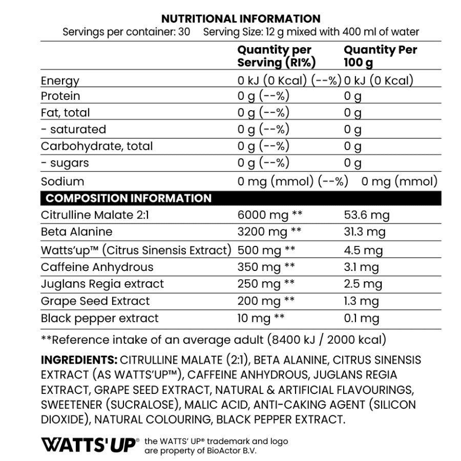 project x exp2 high stim pre-workout 30servings ingredient label