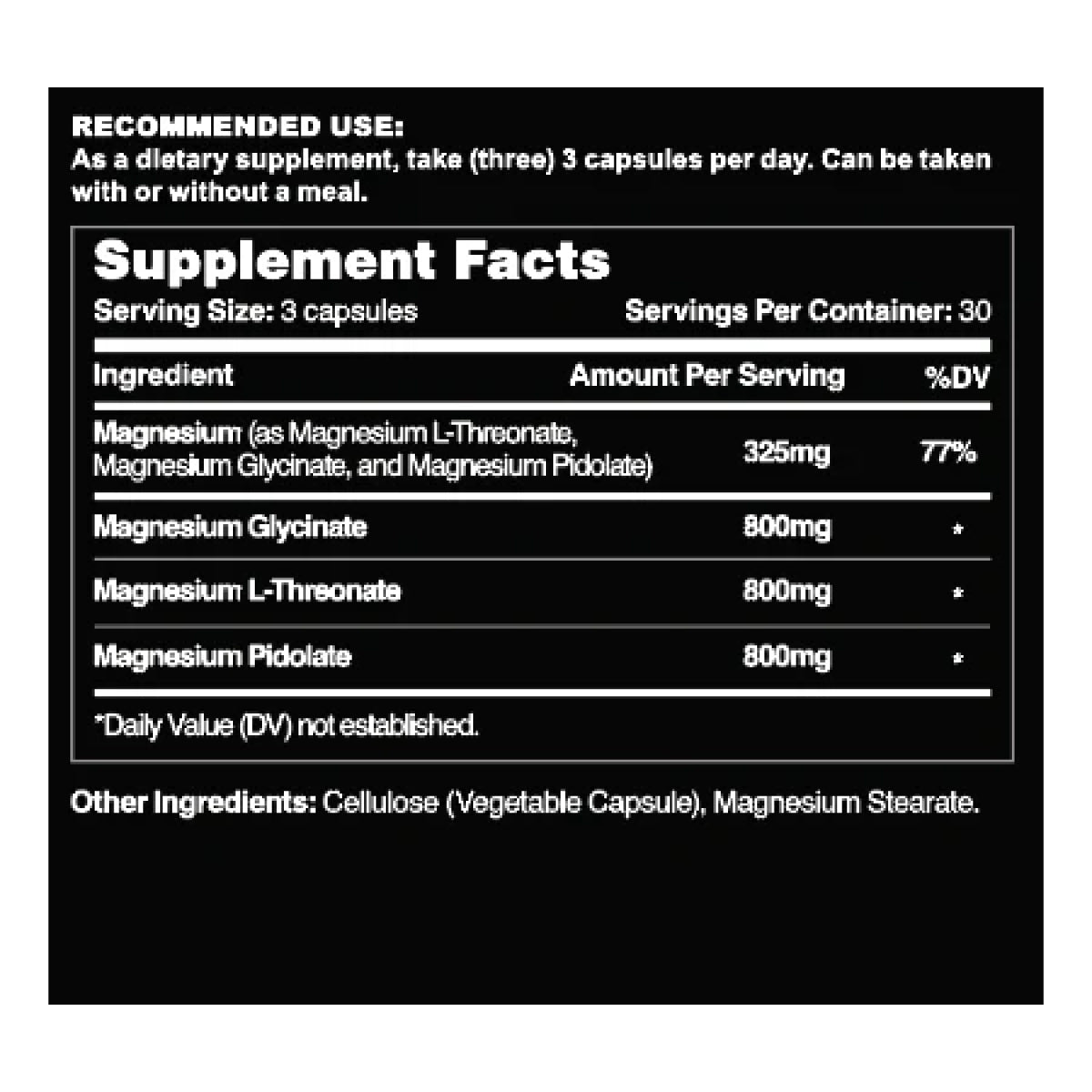 Leviathan Full Spectrum Magnesium ingredient label