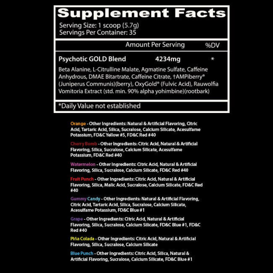 Psychotic Gold Pre Workout ingredient label 5