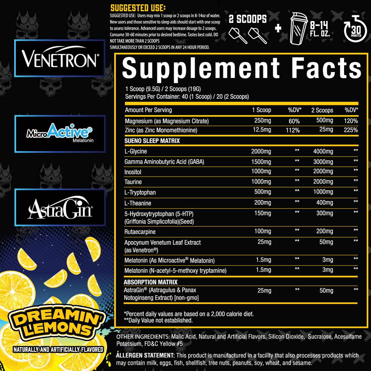 Sueno™ Deep Sleep Aid ingredient label