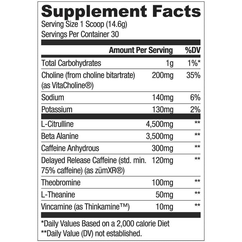 Ryse Bazooka® Pre Workout ingredient label