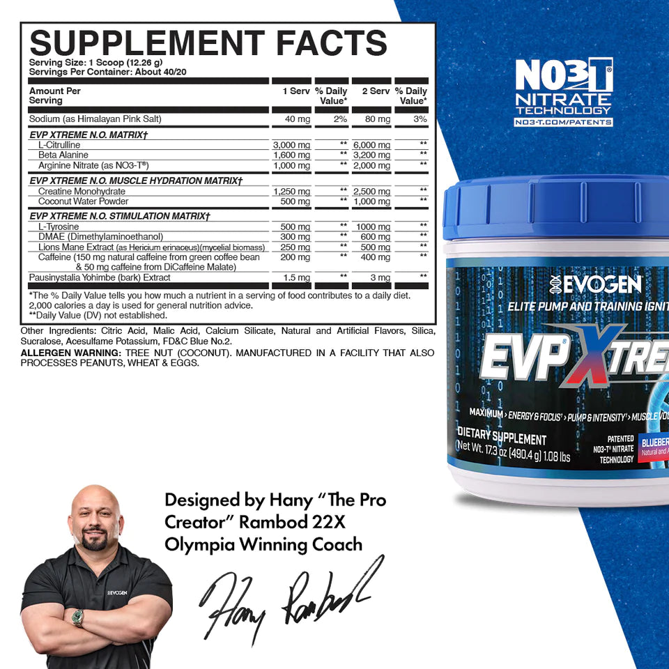 EVP Xtreme Pre Workout ingredient label
