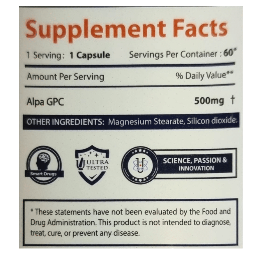 neuro amps alpha gpc maxx 60caps ingredient label